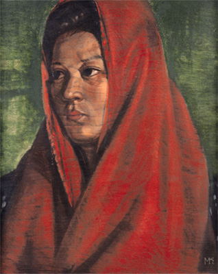 河野通紀《朱のショール（婦人像）》1946年
