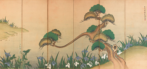 尾形乾山《松燕子花図》個人蔵