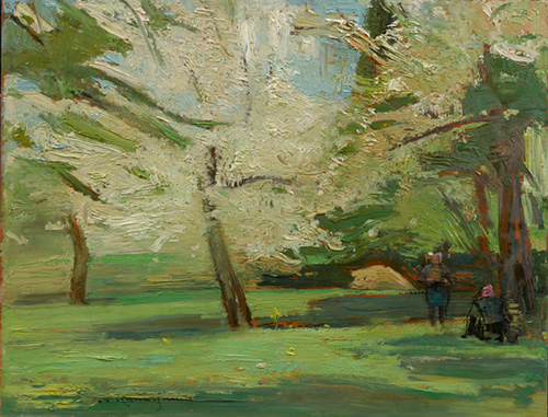 金山平三《梨園》制作年不詳　新収蔵作品